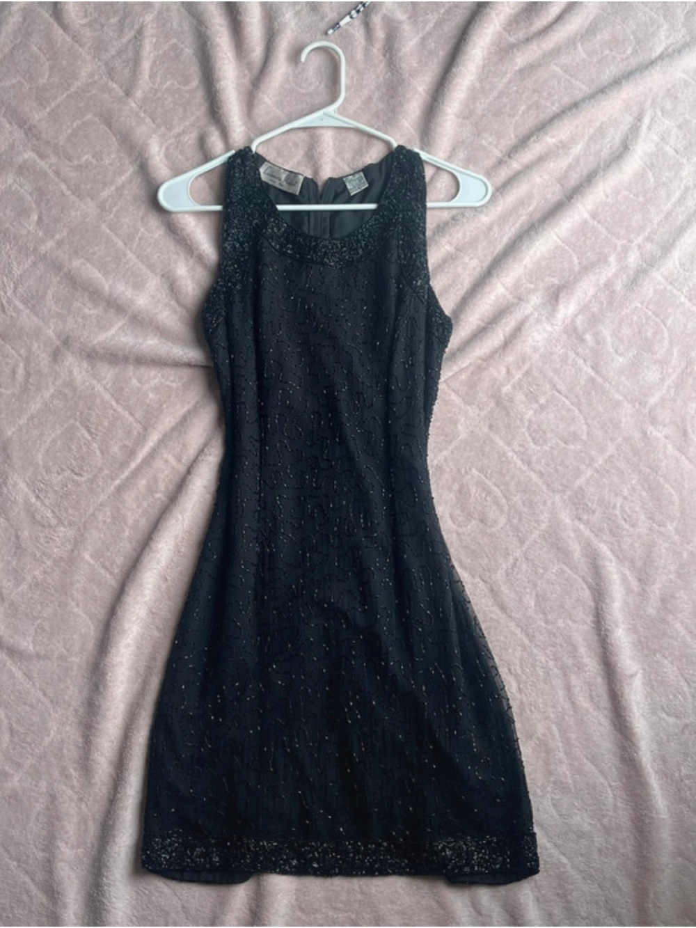 Sleeveless Black Beaded Vintage Mini Dress